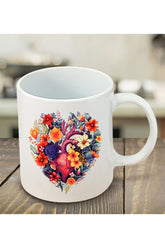 Kalpli Ve Çiçekli Kupa Bardak - Seramik Çay, Kahve Hediyelik Bardağı